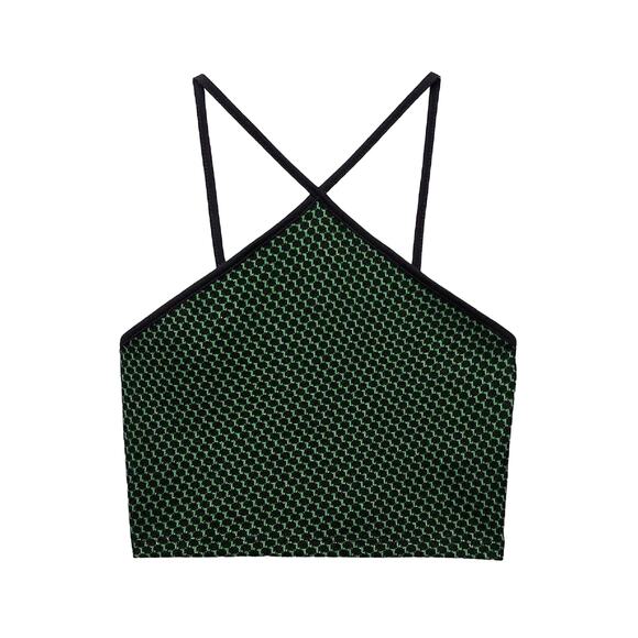 Zara Tops - ZARA Jacquard Knit Halter Crop Top Green & Black Women's Size US M-L